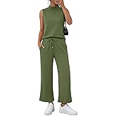Casly Lamiit Womens 2 Piece Sets Sleeveless Mock Neck Summer Lounge Sets Wide Leg Crop Pants 2026 Vacation Travel Outfits