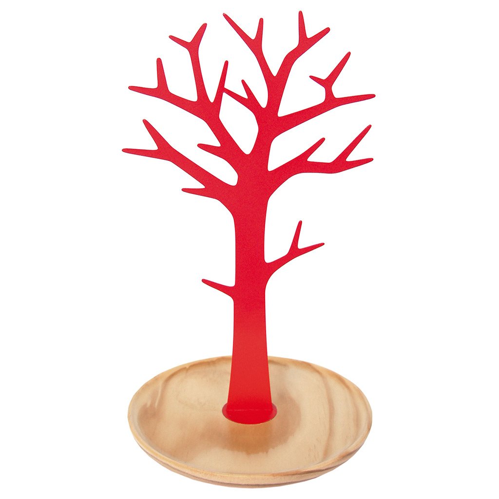 laroom 13481 Jewellery Tree Metal Base, Wood, red