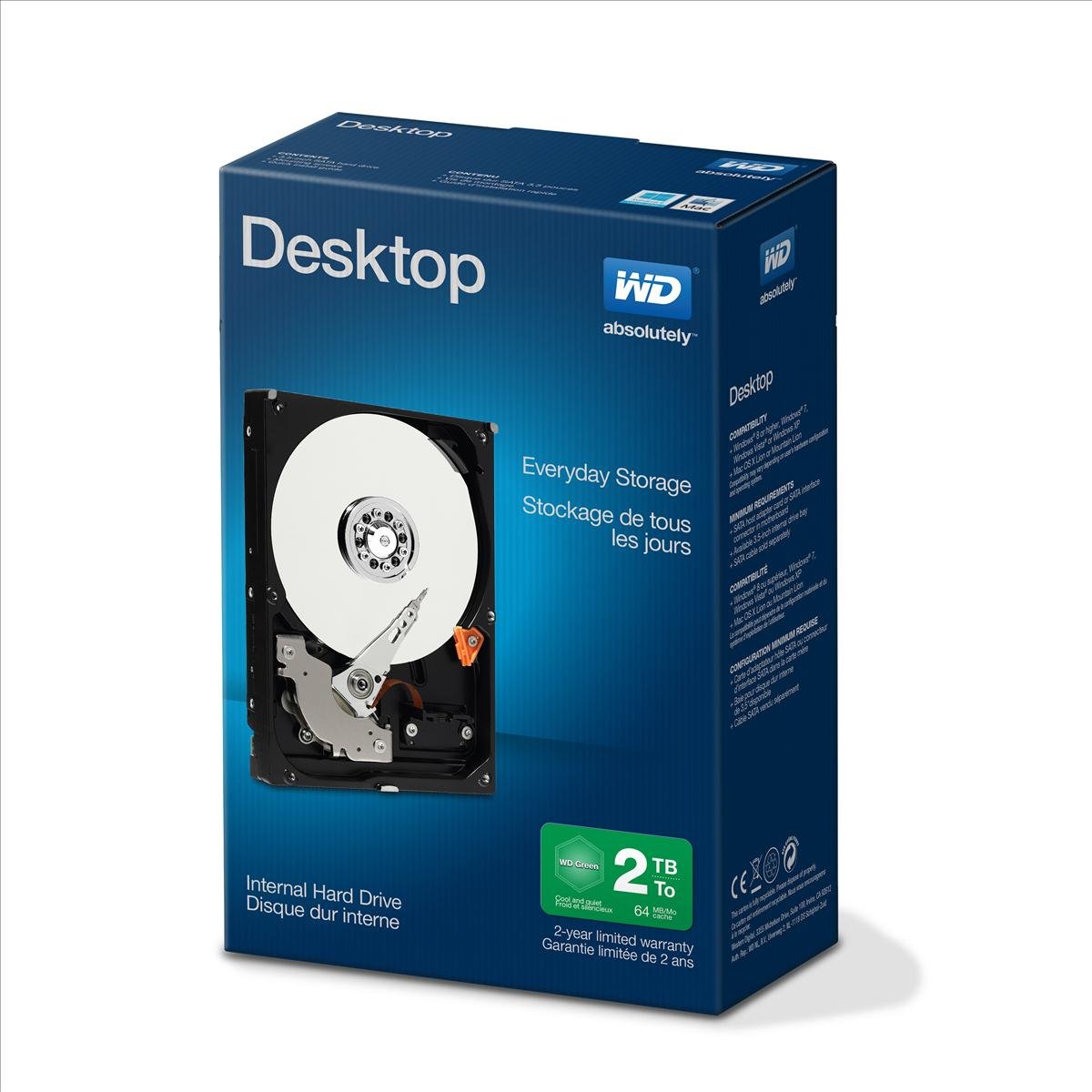 WD Blue 2TB 3.5' Internal Hard Drive - 5400 RPM Class, SATA 6 Gb/s, 256MB Cache