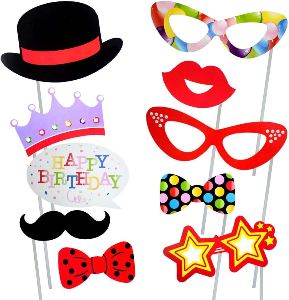 Photo Booth Props for Birthday Party, Party Favors, Dress-up Costume Accessories
