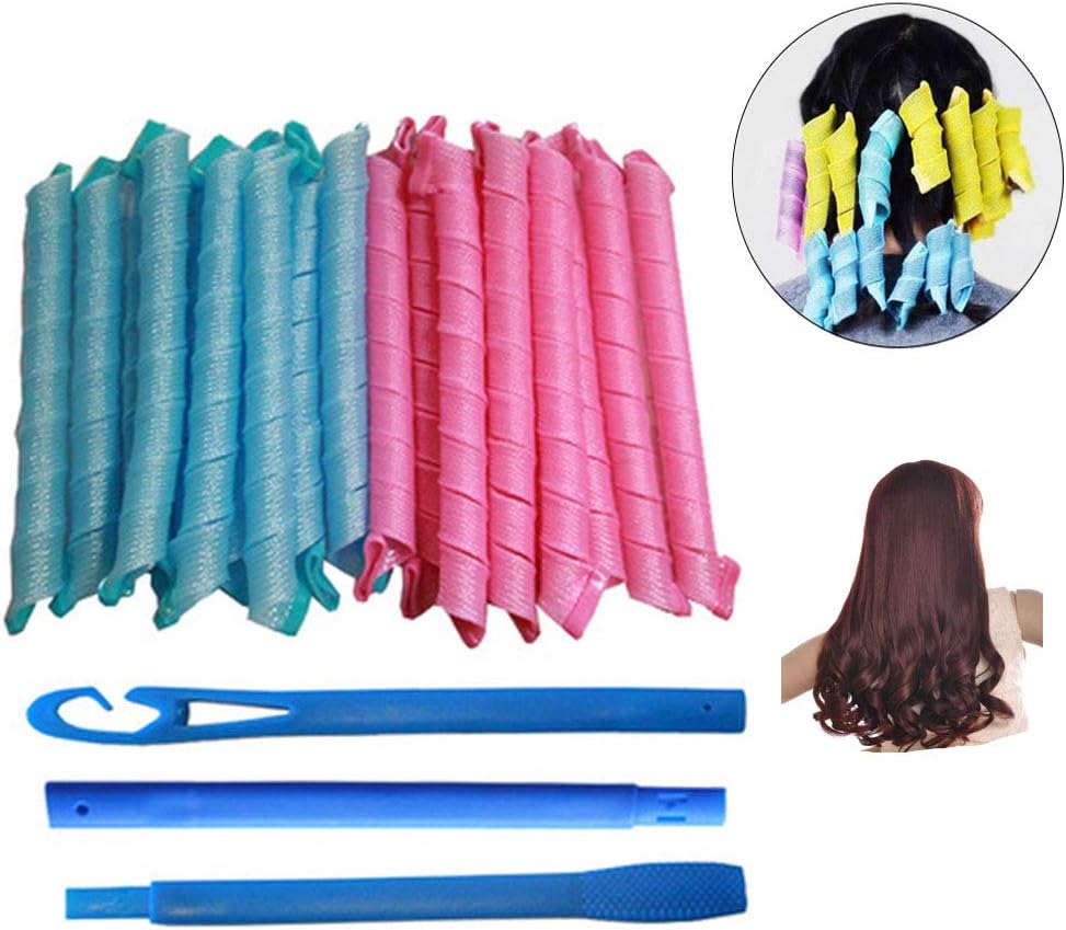 Julvie Curls Styling Kit, 20 No Heat Hair Curlers and 1 Styling HooksMagic Hair Curlers Spiral Curls Styling Kit Easily Create Beautiful Curly Hair Suitable for Long-haired Men and Women