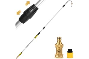 POOPLE Gutter Cleaning Tools from Ground, 16FT Telescoping Pole (24FT Reach) - Heavy-Duty Zinc Alloy Head, 360° Spray Nozzle & Leak-Proof Kit, No Ladder Needed for Roof Gutters