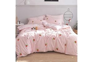 EAVD Super Cute Strawberry Duvet Cover Twin 100% Cotton Kawaii Strawberry Bedding Set Pink Japanese Style Strawberry Comforter Set for Girls Women Children Kawaii Bedding Set