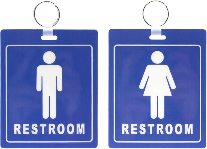 2 Pack - Restroom Pass Keychains (1 Men / 1 Women) Flexible/Heavy Duty Bathroom Tag with Key Chain Ring - Large Passes for Men's & Women's Bathrooms w Key Holder - Office, School by Specialist ID