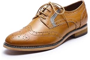 Mona flying Women's Leather Perforated Lace-up Oxfords Brogue Wingtip Derby Shoes for ladis Women