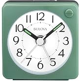 Bulova Clocks B1874, Ultra Small Travel Alarm with Snooze and Light, No Ticking, Verde,Green