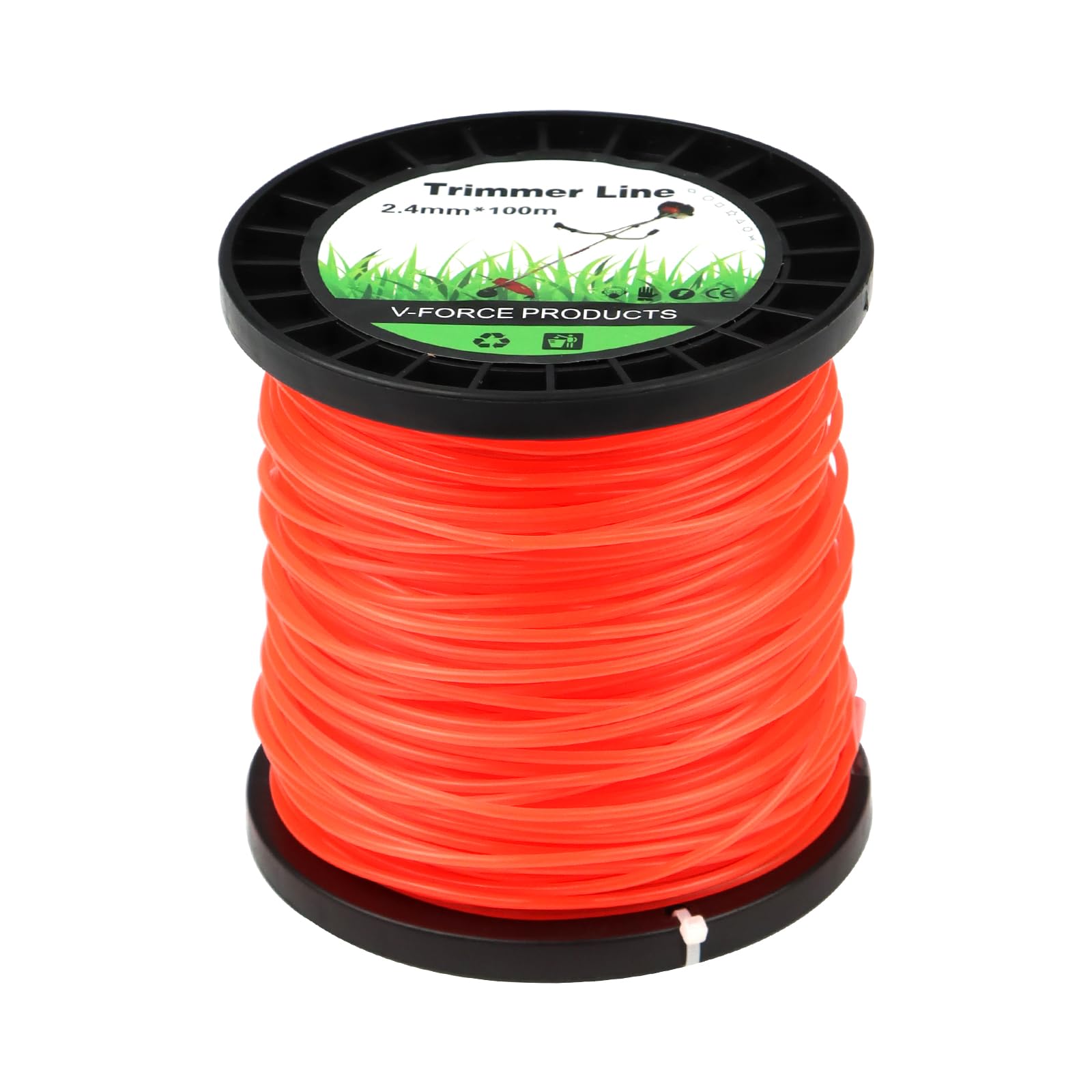 Strimmer Wire 2.4mm x 100m Heavy Duty Round Strimmer Line, Nylon Strimmer Cord Strong Grass Trimmer Wire Cable for Garden Strimmer, Orange