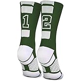 ChalkTalkSPORTS Custom Team Number Crew Socks | Athletic Socks Green | Choose Your Number