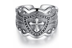 HUKQBUNX 925 Sterling Silver Couple Cross Cross Crusader Shield A pair of vintage punk knights with aggressive universal ring
