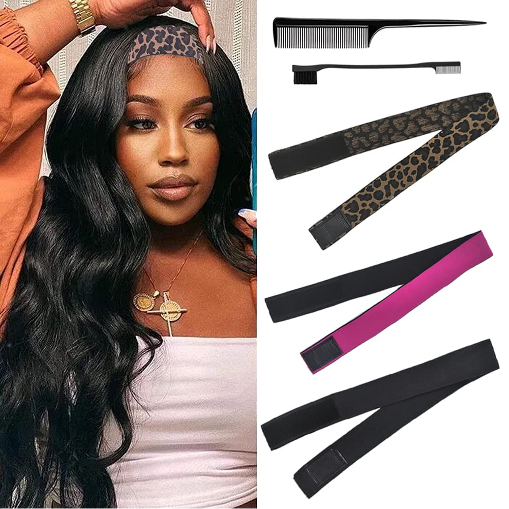 Photo 1 of AIFIHIYI Elastic Bands Set for Wigs and Lace Frontals - 3 pieces with Rat Tail Comb, Edge Brush, Melting Band for Laying Edges and Keeping in Place