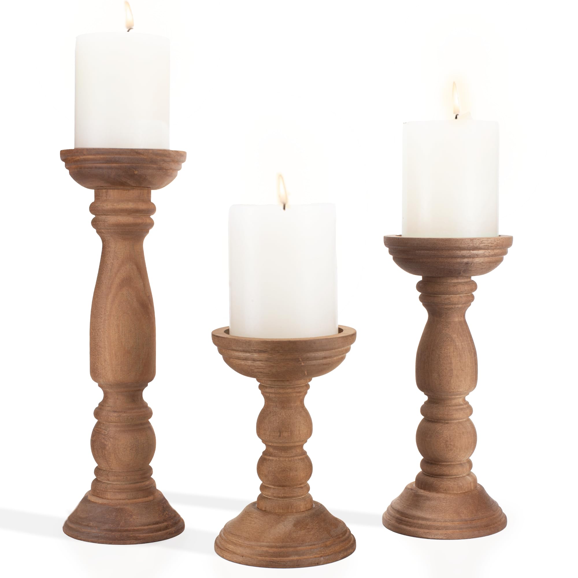 Farmhouse Wooden Candle Holders for Pillar Candles Set of 3, Rustic ...
