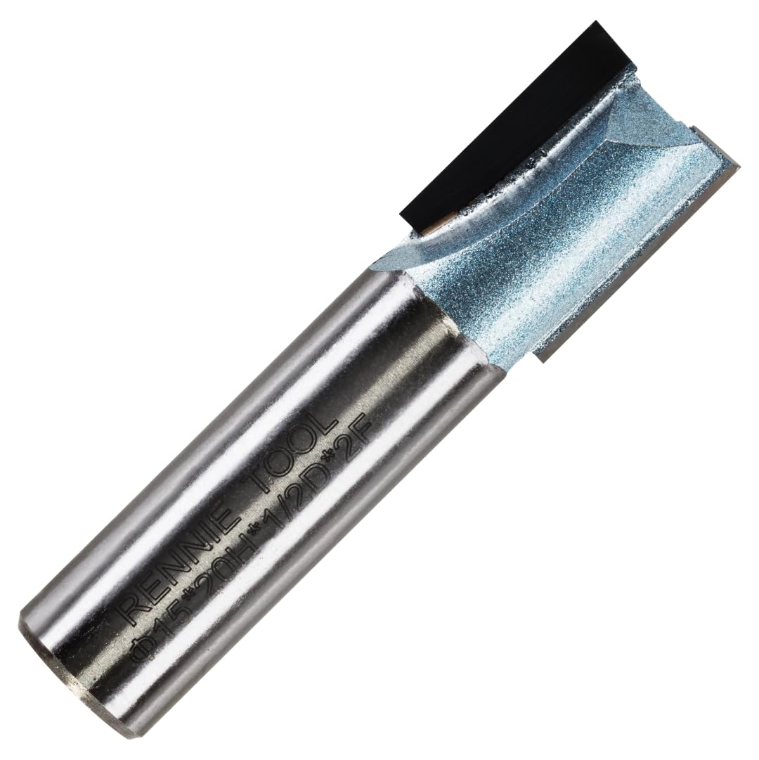 Rennie Tools - 15mm Cutting Diameter x 20mm Flute x 1/2" Shank TCT Tipped 2 Flute Straight Router Cutter Bit. Compatible With Makita Trend Festool Hikoki Dewalt Router Etc. 15mm Router Bit