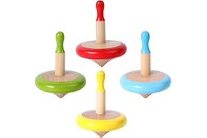 WODI TOYS WODI 4PCS Wooden Spinning Tops - Adorable Animal Gyroscope Toys for Toddlers, Safe & Fun Montessori Educational Gift, Fidget Spinner for Kids/Toddlers (#3)