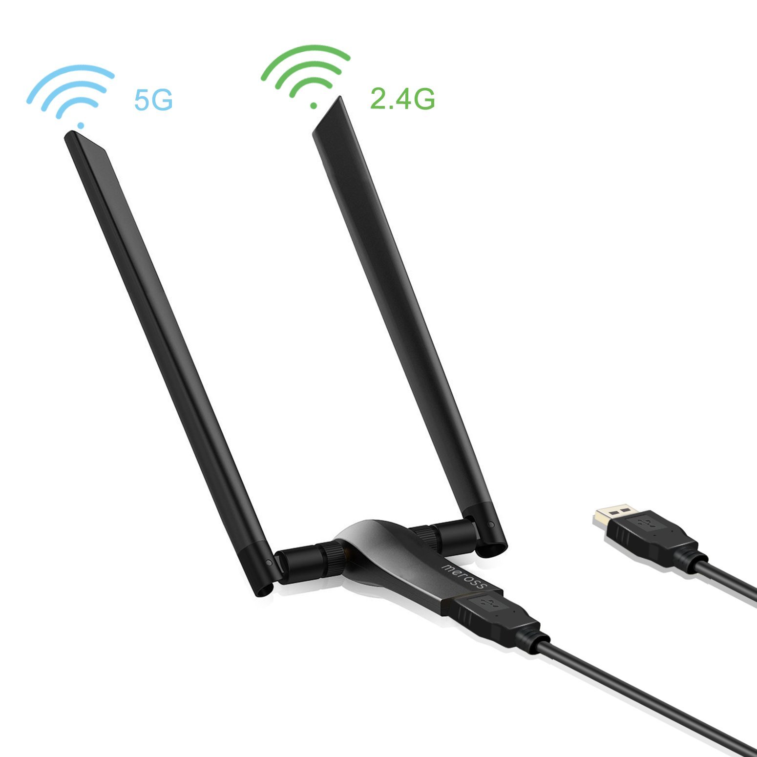 WiFi Network Adapter USB 3.0 High Gain External Antennas for PC Laptop