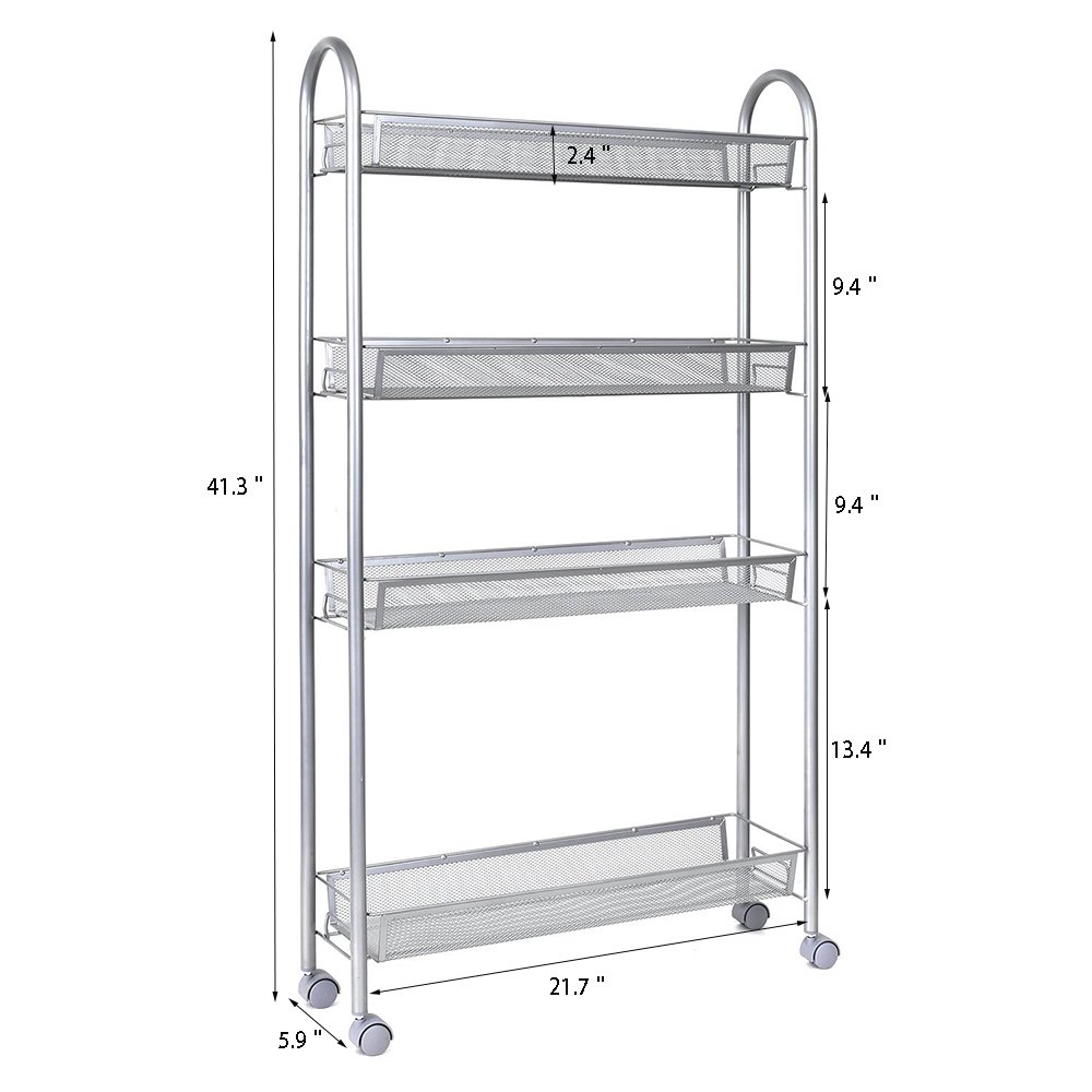 Homfa 4Tier Gap Kitchen Slim Slide Out Storage Tower Rack with Wheels, Cupboard eBay