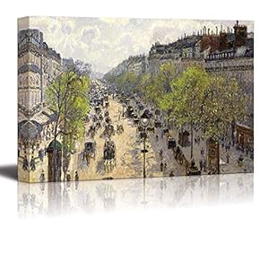 Boulevard Montmartre,Spring by Camille Pissarro - Canvas Print Wall Art Famous Painting Reproduction - 12" x 18"
