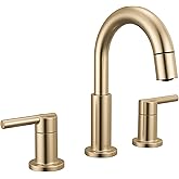 Delta Nicoli Brushed Gold Bathroom Faucet with Sprayer, 8 Inch 3 Hole Widespread Bathroom Sink Faucet with Pull Out Sprayer, Push-Pop Drain, Champagne Bronze 35749LF-CZPD