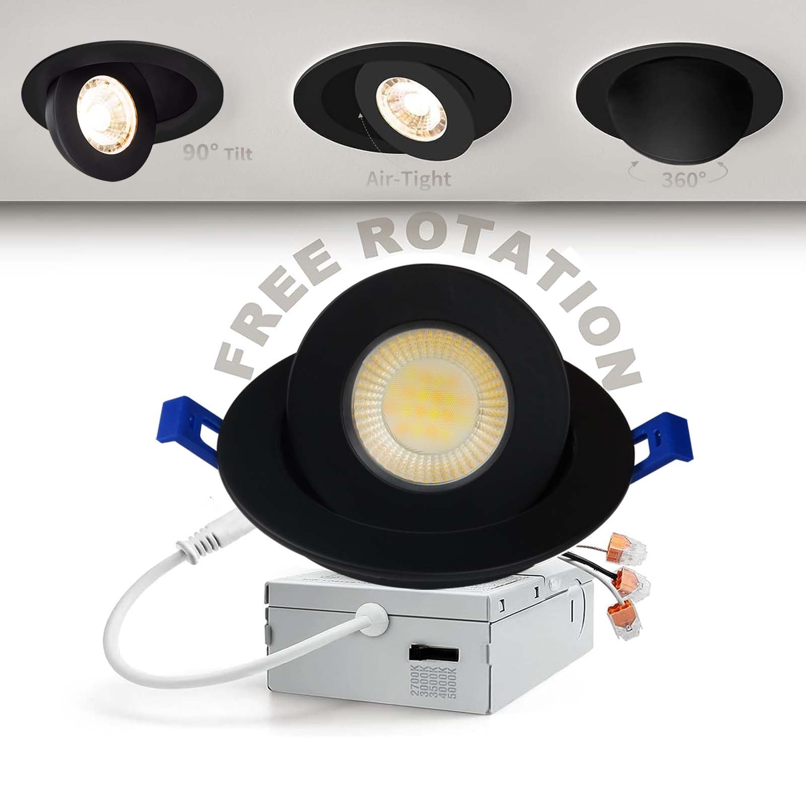 Adetu 4 Inch 5CCT Gimbal Black Led Recessed