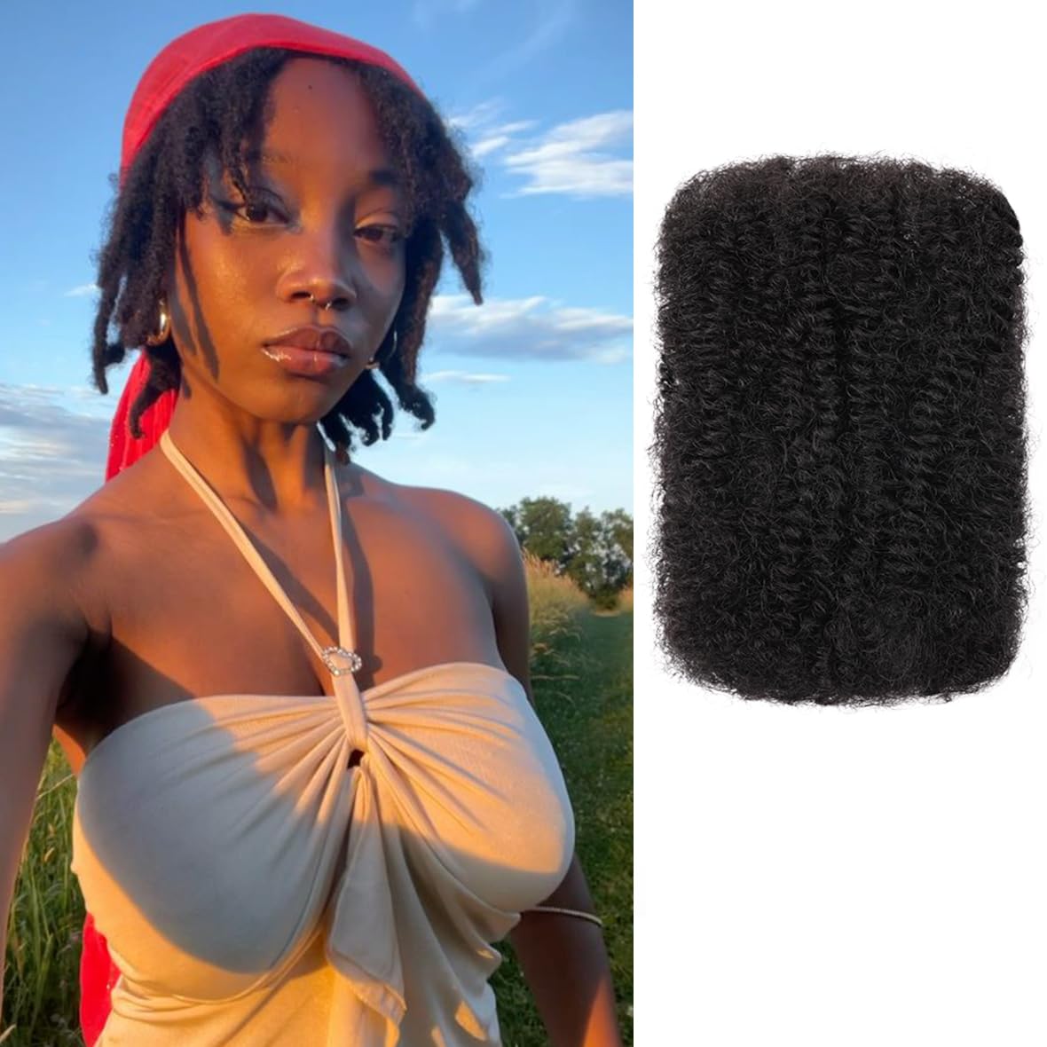 Kackanaa 16 Inch Afro Kinky Curly Human Hair Bulks for Dreadlock Extensions 1 Pack Marley Twist Hair Bulk for Mini Twist Repair Locs Springy Afro Twist Human Hair Bulk, 30g /Pack — image 1