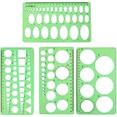 4PCS Plastic Circle and Oval Templates - Clear Green Measuring Templates for Drawing and Formwork Projects