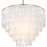 TOCHIC Capiz Shell Chandelier, 6-Light Chandeliers for Dining Room, Gold Coastal Chandelier with Natural Shells, Round Boho L
