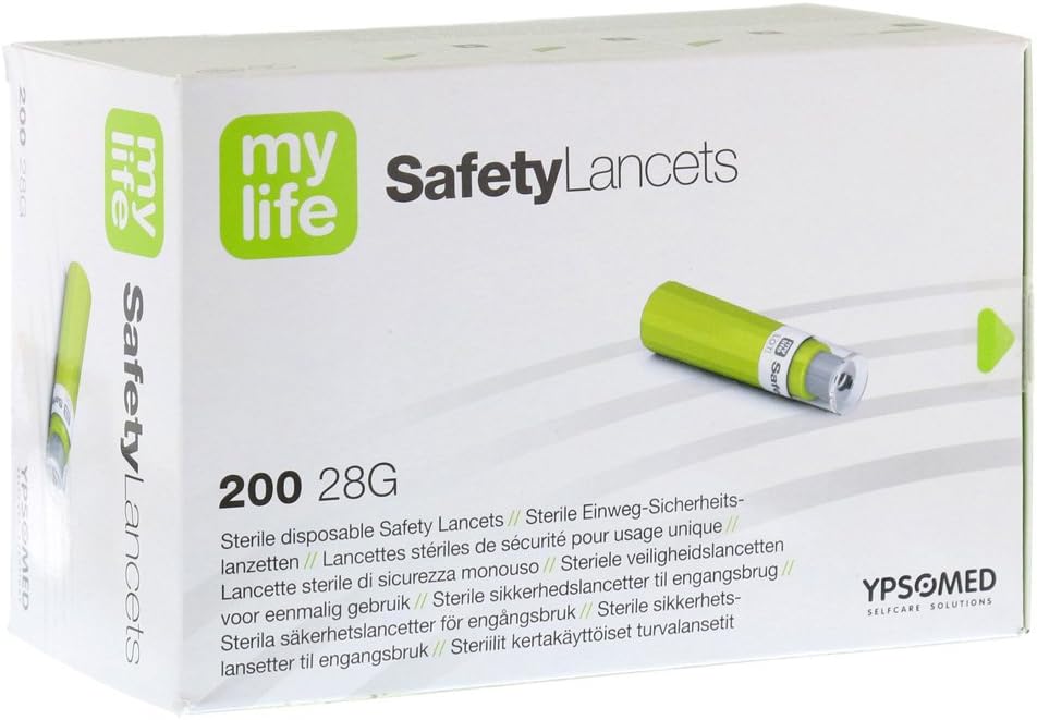 MYLIFE Safety Lancets 200 Pack - Tri-Beveled Needle for Blood Sampling
