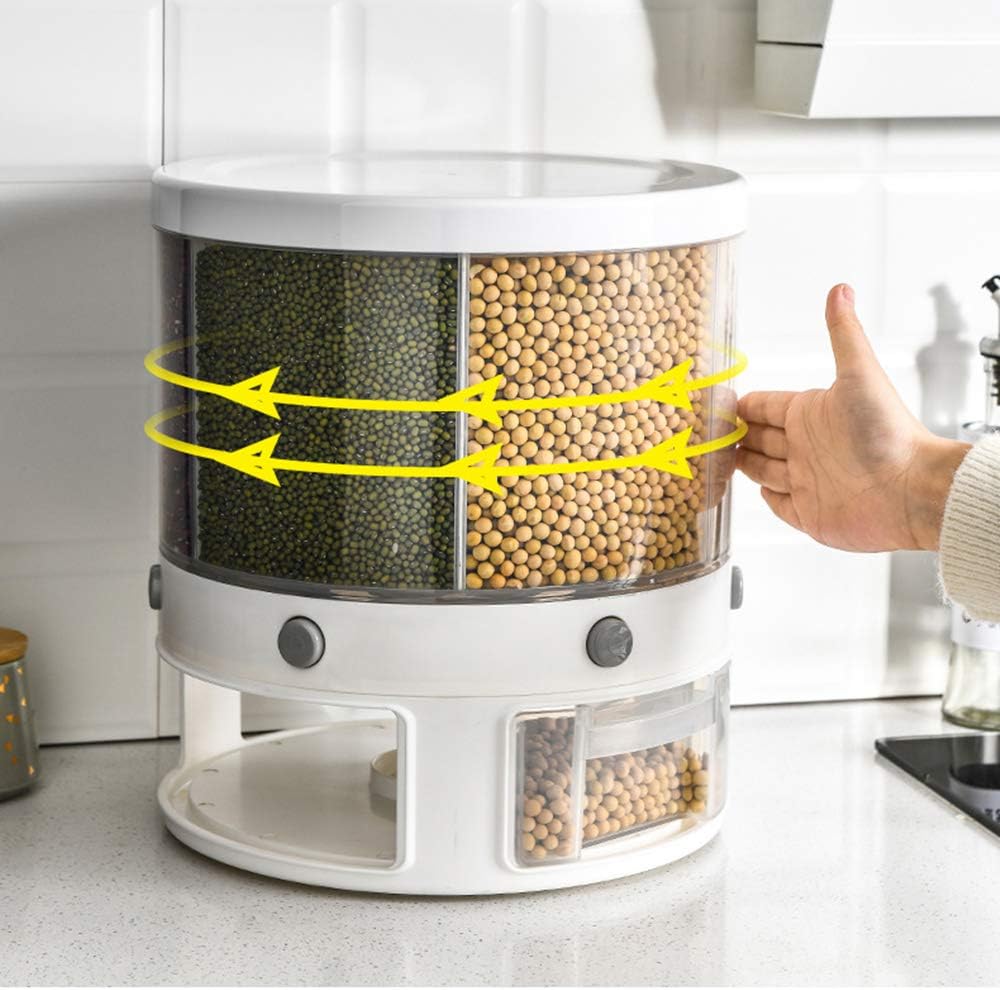 Large Food Dispenser Rice Dispenser 6-Grid Rice Bucket Whole Grains Rice Container Storage with Lid Dry Food Dispenser Storage Box for Kitchen: Kitchen & Dining