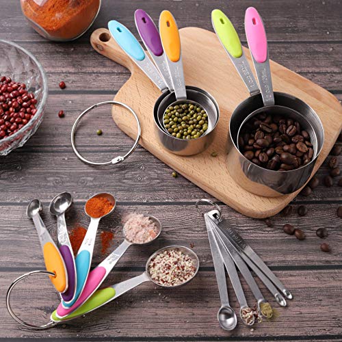 Juego De Tazas Medidoras Y Cucharas Medidoras, 5 Tazas Medidoras De Acero Inoxidable Y 5 Cucharas Medidoras, Medición Para Ingredientes Secos Y Líquidos (10 Tazas Y Cucharas De Acero Inoxidable