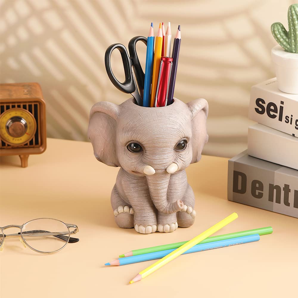 Arola Elephant Pen Pencil Holder, Cute Fashion Desk Organizers Animal Ornament, Makeup Brush Holder Home Office Desk Supplies Organizer Accessory