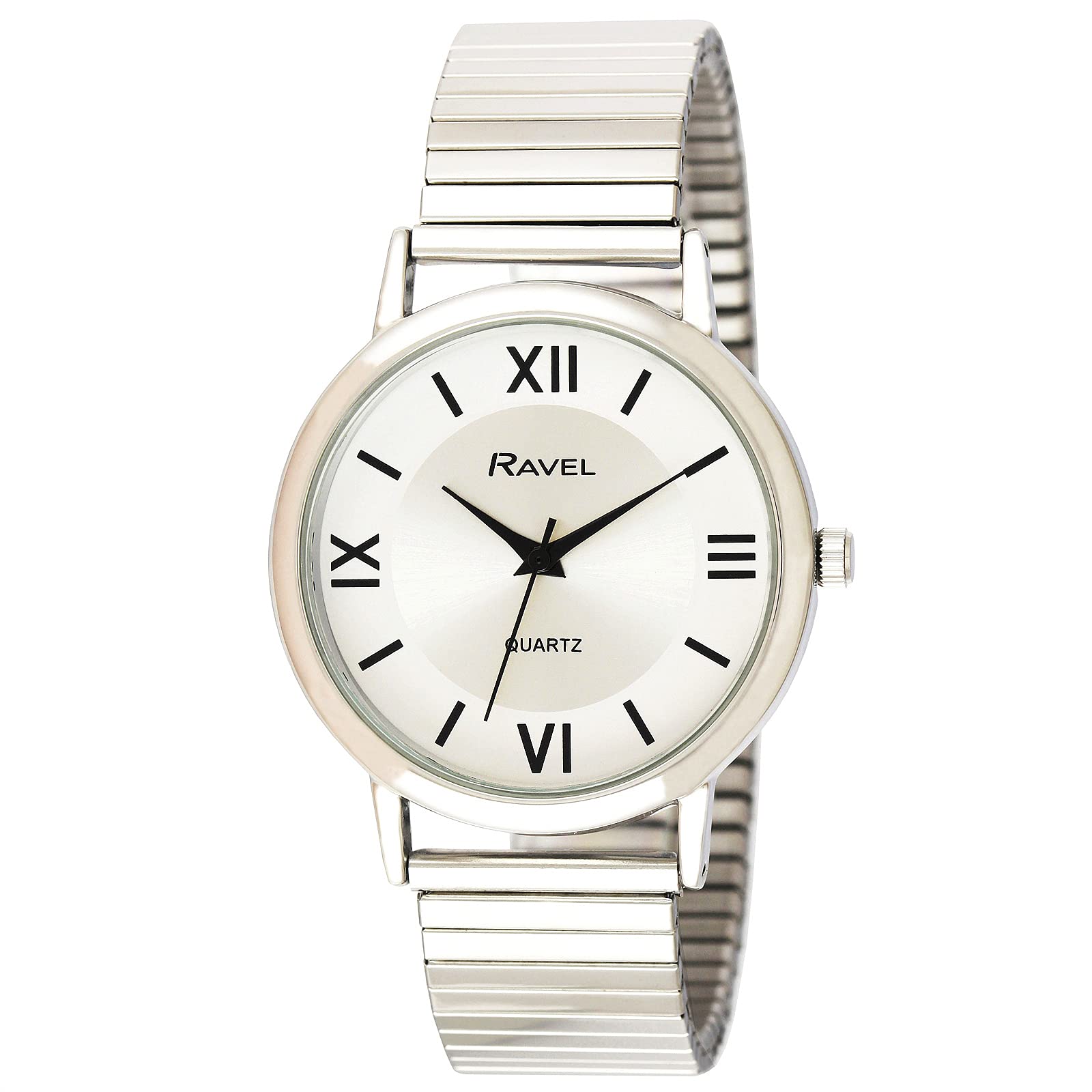 Ravel Men's Classic Round Everyday Watch with Roman Numerals - Stainless Steel Expander