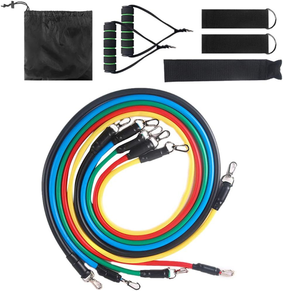 YT couple 11 Pcs Resistance Band Set Yoga Pilates Abs Exercise Fitness Workout Bands Sports Exercise Fitness Equipment