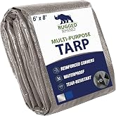 RUGGED RHINO Heavy Duty Waterproof Tarp, Reinforced Corners 1 Pk 6x8 Silver | Outdoor Multipurpose Tarps, UV and Tear Resistant Cover, Heavy Duty Grommets, for Camping, Patio, Garden, Car and Roof, 5 Mil
