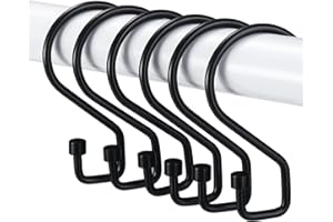 Goowin Shower Curtain Hooks, 12 Pcs S Shape Shower Curtain Rings, Rustproof Black Shower Curtain Rings, Multi-Functional Shower Hooks for Shower Curtain, Kitchen Utensils, Clothing, Towels, Black