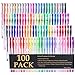 Caliart 100 Gel Pens Coloring Pens Set for Adult Coloring Books Scrapbooking Drawing Writing Including Glitter Metallic Pastel Neon Swirl Glitter-Neon Classic Pens (100 gel pens)