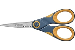Westcott ‎14881 5-Inch Non-Stick Titanium Scissors For Office and Home, Yellow/Gray