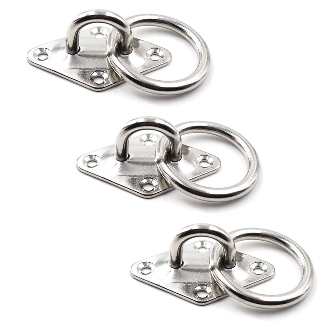 Ceiling Wall Mount Hook Heavy Duty Anchor Diamond Pad Eye Plate With Ring 1/4" 6mm 304 Stainless Steel Great for Yoga Swings Hammocks/Boat Rigging/Marine Deck Hardware/Suspension Training Straps