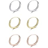 Silver Hoop Earrings - Cartilage Earring for Women Men - Sterling Silver Hoops - Gold Hoops - Rose Gold Hoops -10mm Tiny Small Endless Hoop Earrings, Set of 2-5 Pairs