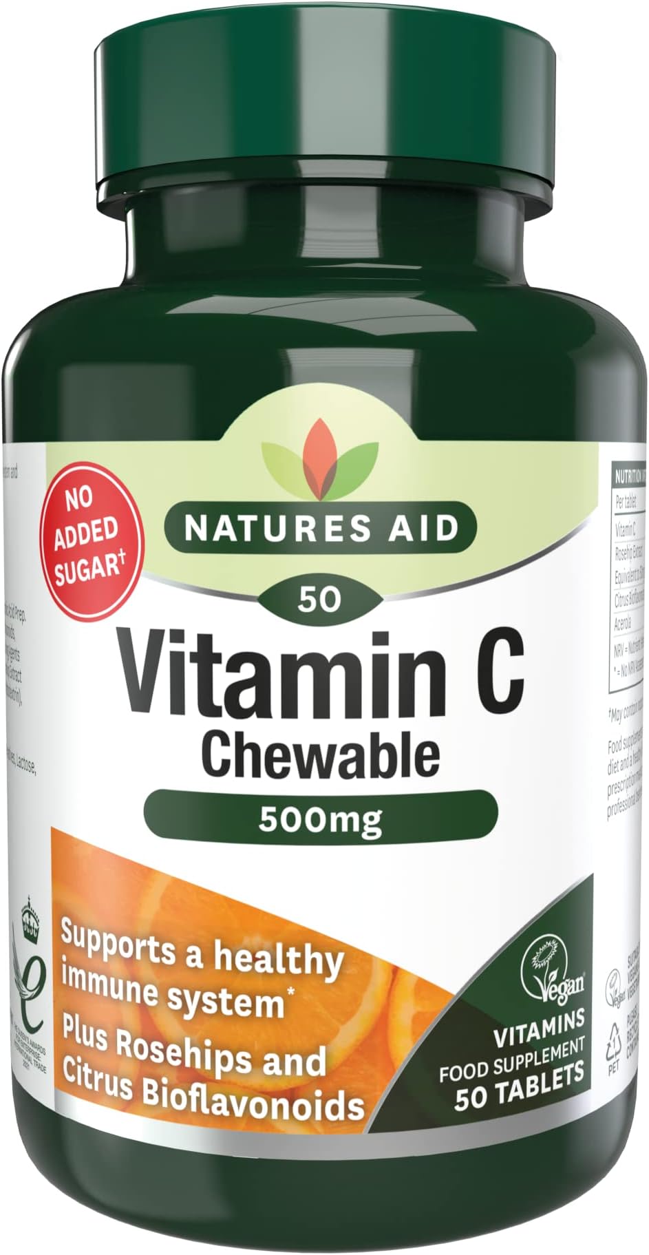 Natures Aid Vitamin C 500mg 50 Chewable Tablets Sugar Free Vegan
