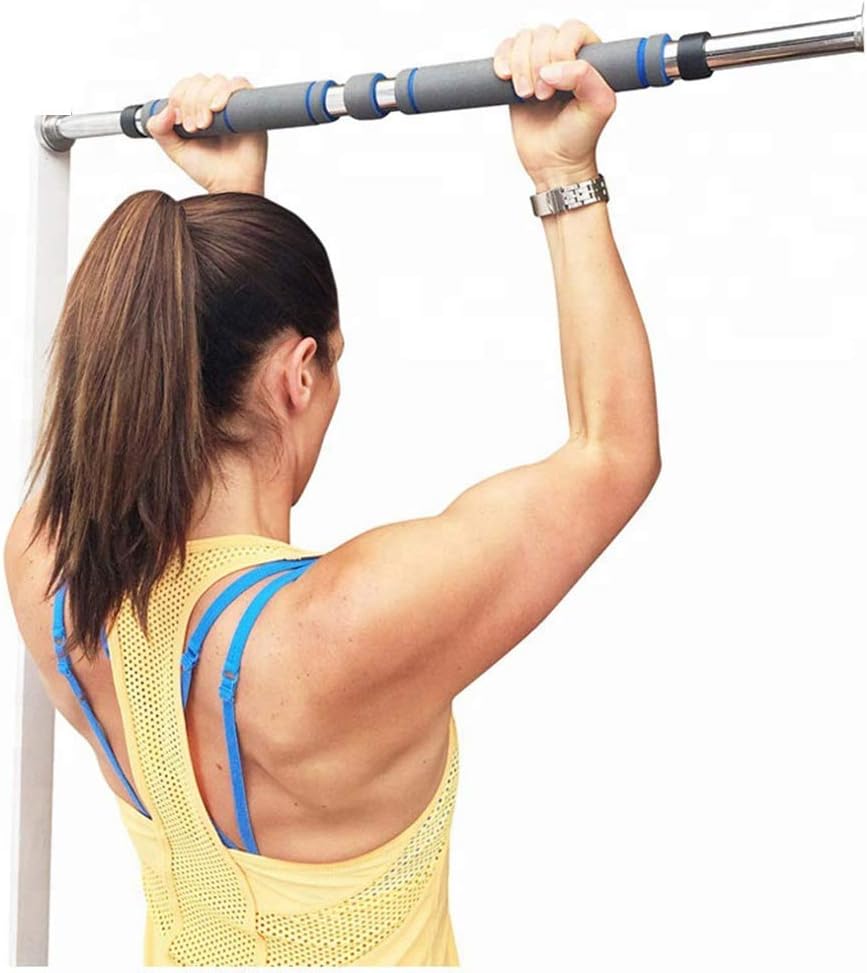 Pull Up Bar Chin Up Bar Doorway Exercise Bar Upper Body Workout Bar –No Screw Installation for Home Gym Exercise Fitness (Gray-Blue),Gray&Blue