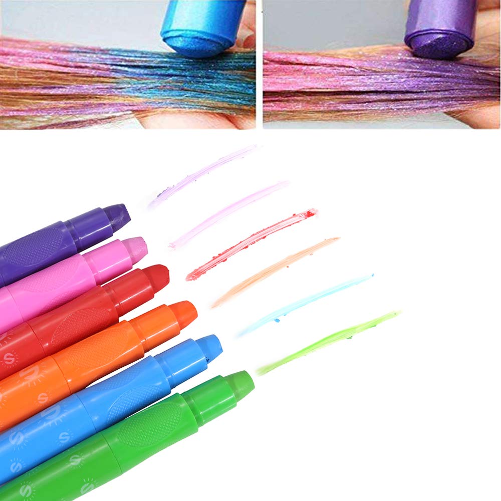 CCbeauty Hair Chalk Pens 6 Color Natural Hair Chalk Markers Works on All Hair Color Dye Temporary Hair Chalk Set