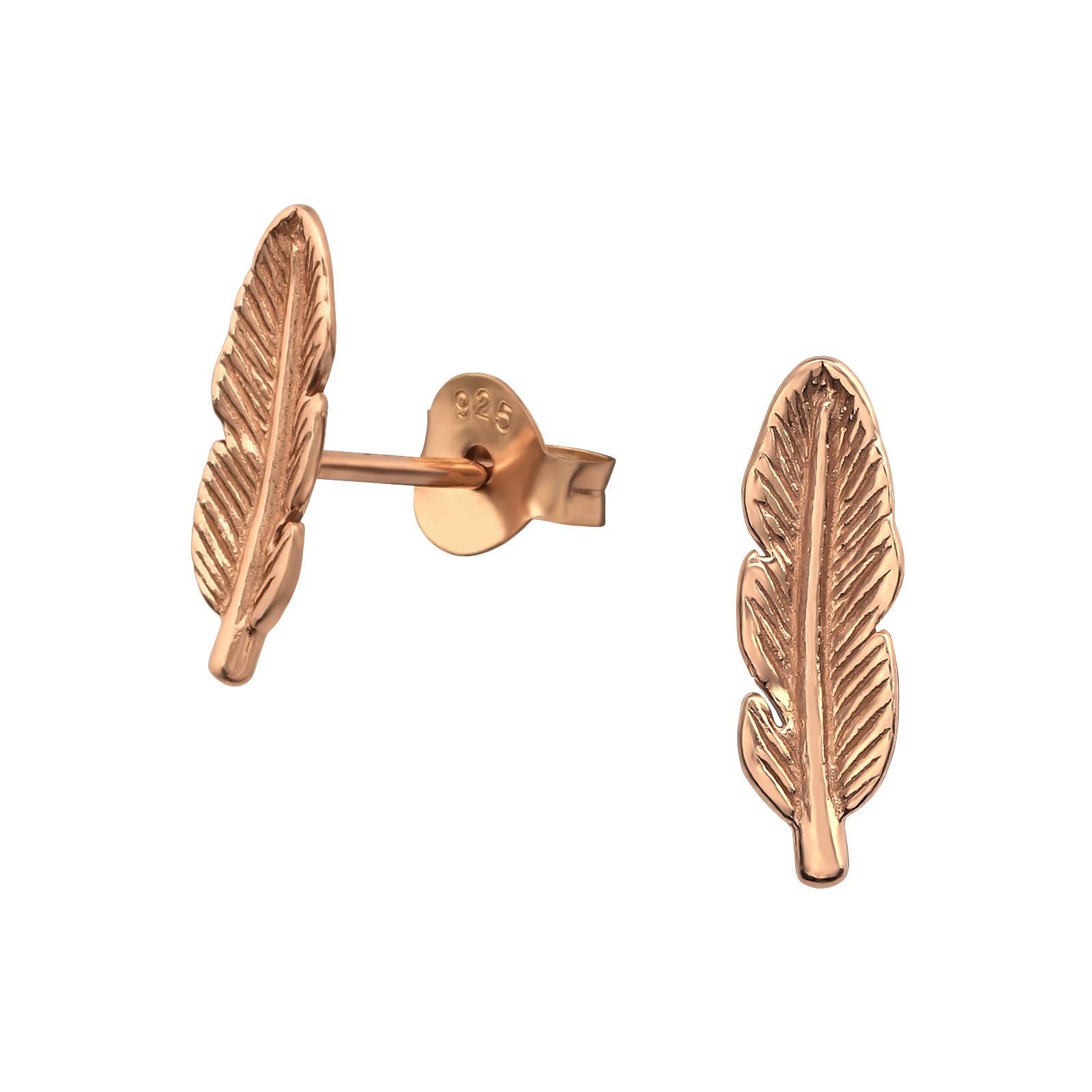 925 Sterling Silver Rose Gold Plated Gold Plated Feather Stud Earrings for Women & Girls – Nature Jewellery Gift Boxed
