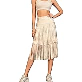 Apocrypha Womens Boho Fringe Faux Suede Trendy Casual Tassel Country Concert Western Cowgirl Skirt