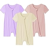 Ekkimy Baby Romper 3 Pack Bamboo Rayon Footless Short Sleeve Zipper Romper