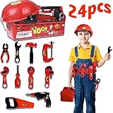 Kids Tool Box Set With Tool Belt Durable Children's Educational Pretend Construction Engineer Role Play Set with Costumes Accessories And Sturdy Plastic Carrying Box - 24 pcs