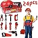 Kids Tool Box Set With Tool Belt Durable Children's Educational Pretend Construction Engineer Role Play Set with Costumes Accessories And Sturdy Plastic Carrying Box - 24 pcs