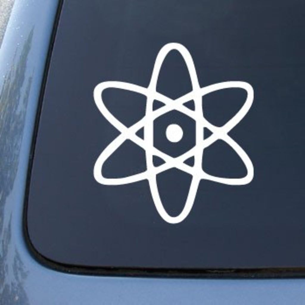 CMI576 Atomic Symbol - Atom Nuclear | Die Cut Vinyl Car Decal Sticker for Car Window Bumper Truck Laptop Ipad Notebook Computer Skateboard Motorcycle | Premium White Vinyl Decal | 5.4
