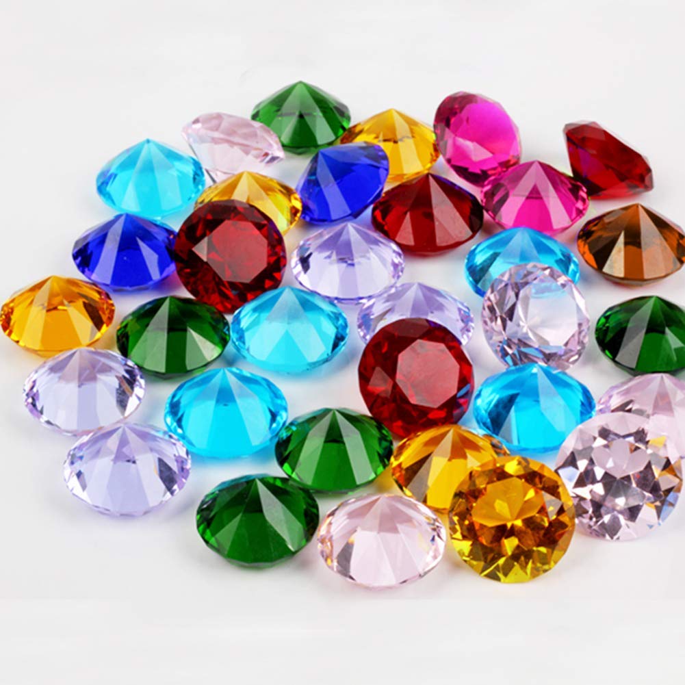 ToBeIT Acrylic Diamonds Colourful Approx. 145 Pieces 20 mm Diamond Crystals Transparent Crystal Table Decoration Wedding Decoration 20 mm Multi-Coloured Diamonds