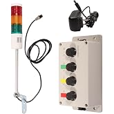 Shengbowi 3 Stack Andon Signal Tower Lights Bright Warning LED 12VDC ON/Off | 4.9ft Extension Cord 5.9ft Power Adapter Red/Yellow/Green IP65 Waterproof Indicator Modular Plug Ready for Factory Automation