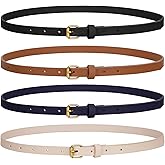 JASGOOD 4 Pack Skinny Women Leather Belt for Dresses Thin Waist Belt for Jeans Pants with Gold Buckle