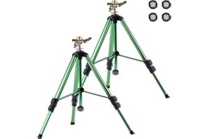 VEVOR Impact Sprinkler on Tripod Base, 2 Packs, Heavy Duty Tripod Sprinklers with Brass Head & 3/4" NH Connector, 360 Degree Large Area Irrigation Sprinkler, Adjustable Heights Sprinkler for Yard
